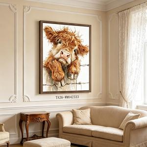 Juego de 3 Cuadros Decorativos Rústicos de Animales de Granja: Vaquero del Oeste, Gallina, Vaca Highland, Vaca Holstein, Decoración Divertida para Casa de Campo - Product Image 5