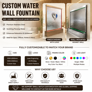 Indoor Modern Tempered Glass <b>Waterfall</b> <b>Wall</b> Fountain with Color Changing LED Lights Stainless Steel Frame and Wireless Remote - Product Image 2