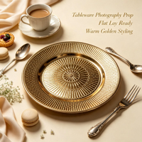 Assiette de présentation en PP plaqué or sur mesure, motif soleil radial en relief, pour banquets, mariages et décorations de table de fêtes