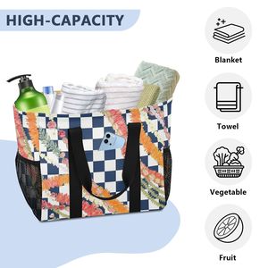 Wholesale Custom Hawaiian Palaka Printed <b>Canvas</b> Grocery Bags Large Capacity Waterproof Puakenikeni Design <b>Beach</b> Bag for Women - Product Image 5