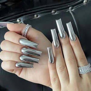 Vente en gros 24 pièces Future Cyber Cool Sister Mirror Ongles artificiels Style mécanique <span class=keywords><strong>Faux</strong></span> ongles galvanisés en métal argenté - Product Image 1