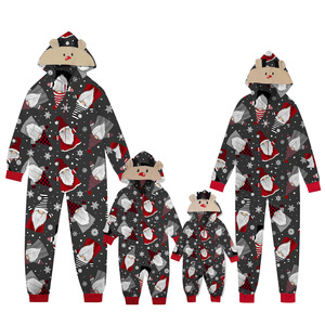 Hot Sale 2024 Kerst Ouder-Kid Jumpsuit Xmas Patronen Bedrukt Onesie Pyjama Met Capuchon En Rits Bijpassende Outfits - Product Image 6