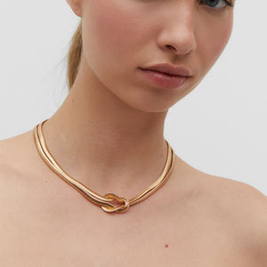 مجوهرات J & D مطلية بالذهب من الفولاذ المقاوم للصدأ 8K عقد من طبقة مزدوجة سلسلة ثعبان مسطحة - Product Image 3