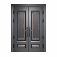Porte d'entrée double de sécurité en acier moderne de luxe avec décoration en cuivre pour villa