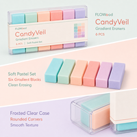FLOWood CandyVeil 6 Gommes Pastel Dégradées, Gommes Douces et Nettoyantes, Étui de Rangement en Plastique Transparent, Papeterie pour Étudiants et Dessin