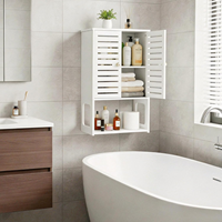 Armoire de rangement murale blanche pour salle de bain avec portes à persiennes et étagère ouverte pour cuisine ou petits espaces