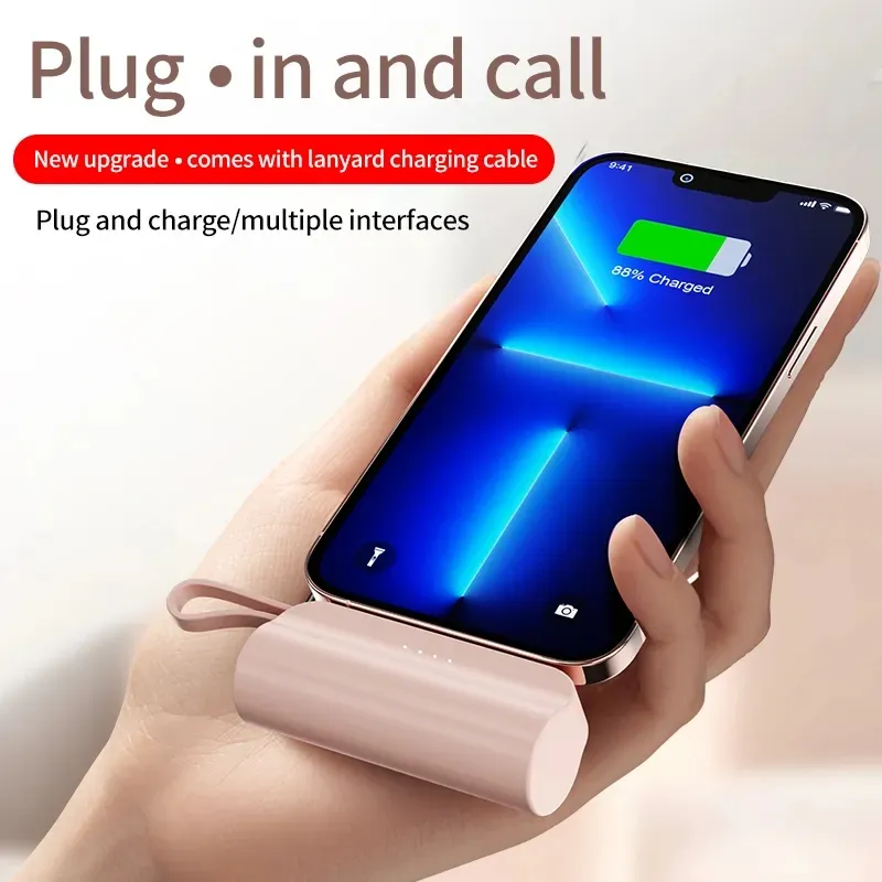 Te Koop Geschenk Hoge Capaciteit 5000Mah Mobiele Power Bank Multifunctionele Mini Draagbare Oplader Met Kabel Compatibel Met Type-C