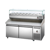 Table de préparation à pizza professionnelle en acier inoxydable, comptoir réfrigéré en marbre pour pizzas, vitrine réfrigérée à refroidissement par air