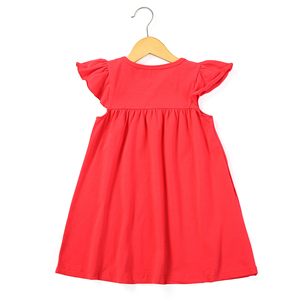 Robe d'été en coton doux pour bébés filles, couleur unie, manches volantées, collection 2021, prête à expédier - Product Image 3