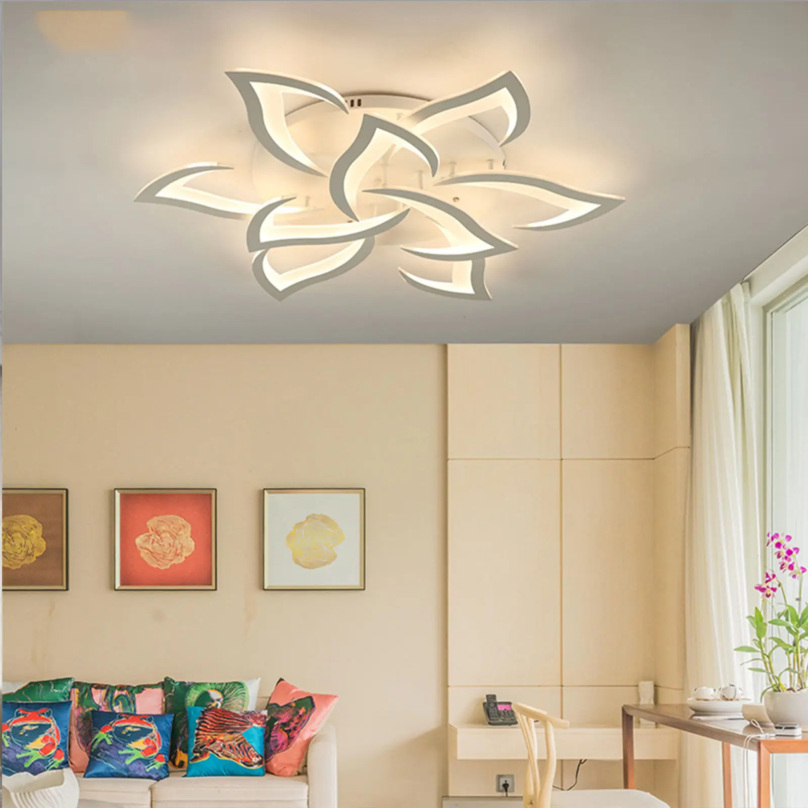 Plafonniers modernes en acrylique fantaisie trois couleurs LED pour décoration intérieure abat-jour plafond