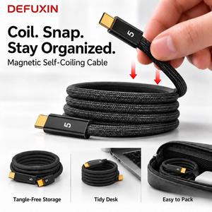 <span class=keywords><strong>สาย</strong></span>เคเบิล USB4 แบบถักแม่เหล็ก DEFUXIN ความยาว 1 เมตร 80Gbps 240W 16K USB <span class=keywords><strong>C</strong></span> to <span class=keywords><strong>C</strong></span> สำหรับ Thunderbolt 5 MacBook แล็ปท็อป SSD Dock - Product Image 2