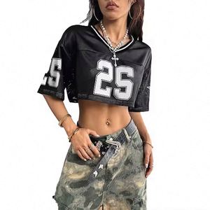 Camiseta Corta de Malla Negra para Hombre, Tallas Grandes, con Logotipo Personalizado, Transpirable, Cuello en V, Estilo Urbano, Sexy, para Práctica de Baile, Estilo Americano - Product Image 1