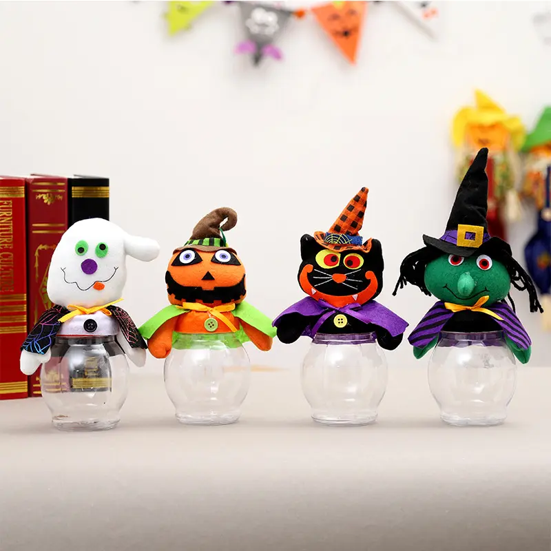 Halloween Kinder Günstige Neuheiten Geschenk Klar Kunststoff Klar Candy Jar Box Mit Kürbis Hexen form Dekoration