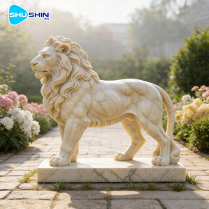 <span class=keywords><strong>Statue</strong></span> di Leoni a Grandezza Naturale in Marmo Naturale, Design Moderno, Fatte a Mano, Durevoli, per Decorazione Esterna di Giardini, Ville e Chiese, Colore Personalizzabile - Product Image 1
