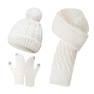 Custom Hats High Quality Designer Plain Thermal Jacquard Knitted Adjustable Hat Set Trendy Unisex Three-Piece Set Scarf - Product Image 3