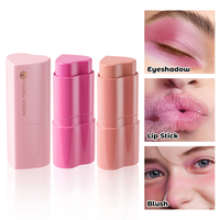Vente en gros de fard à paupières 3 en 1 de couleurs riches, imperméable, rouge à lèvres, blush, bâton de fard à joues multifonctionnel en forme de cœur