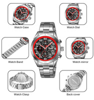 Jam Tangan Quartz Fashion Pria Bisnis Kaca 45mm 3BAR Tahan Air Tali Baja Tahan Karat Gesper Casing Paduan Logam Penunjuk Tanggal Stopwatch