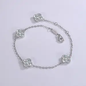 Su misura di alta qualità 925 in argento Sterling quattro foglie di trifoglio catena di alta gioielleria piena di diamanti Moissanite braccialetti da donna