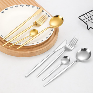 Coltello da ristorante in oro di lusso forchetta cucchiaio <span class=keywords><strong>posate</strong></span> in acciaio inossidabile Set 24 pezzi con confezione regalo doppia aperta - Product Image 3