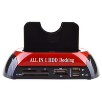 Factory All in 1 Hdd Docking Station USB 2,0 Base de disco duro 2,5/3,5 pulgadas IDE + SATA con lector de tarjetas Estuche de disco duro móvil