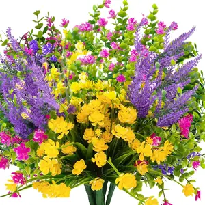 12 paquetes de flores artificiales resistentes a los rayos UV arbustos de plástico sintético plantas verdes para jardín Patio porche ventana hogar