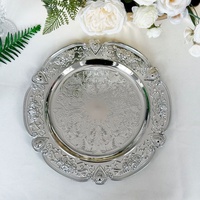 Assiette décorative de table de mariage de style américain écologique antique, 13 pouces, or, argent, vert, rose, blanc, en PP