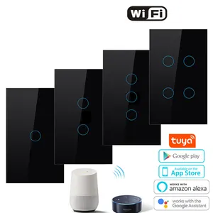 TUYA US Wifi Smart Light Switch Glass Screen No null wire Touch Panel Voice Control Wireless Wall Switches Remote