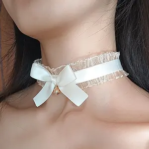 Gothic Punk Lace Collar Choker Necklaces for Women Retro White Velvet Clavicle Chain Party Halloween Jewelry Gifts