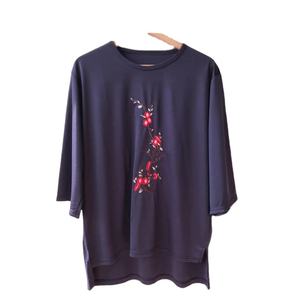 Blusa Elebe Navy O-Neck Regular Fit para mujer, material de primera calidad, proveedor de diseño sin hierro, camisa de gran tamaño en Malasia - Product Image 1