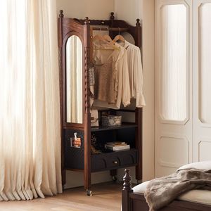 Portable Wardrobe Solid Wood Floor Standing <b>Clothes</b> <b>Rack</b> Vintage Style Open Shelf <b>For</b> <b>Bedroom</b> Clothing Storage Organizer - Product Image 2