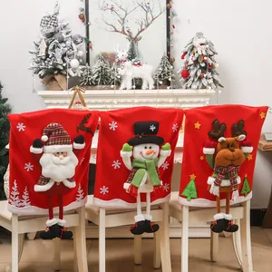 Cartoon 3D Doll <b>Christmas</b> Cute <b>Santa</b> Claus Snowman Dinner Chair Seat Covers With Long Leg for Holiday Banquet Decor - Product Image 1