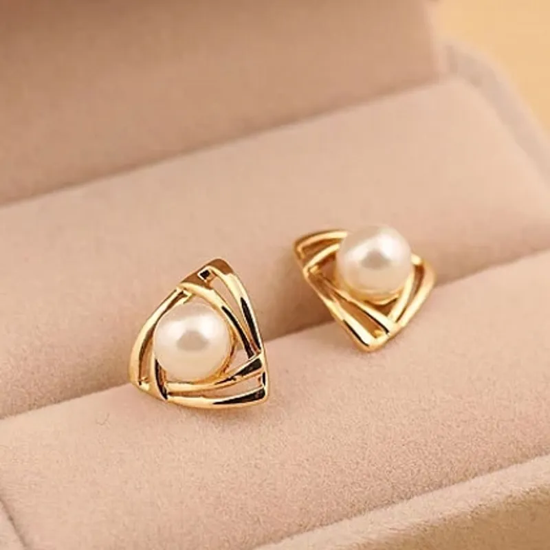 Simple Temperament Triangle Pierced Baroque Pearl Earrings Stud Jewelry Earrings Accessories For Women