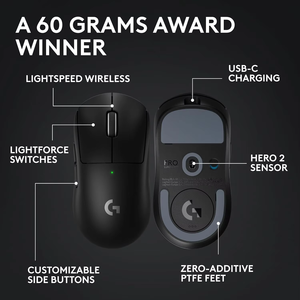 Ratón Inalámbrico para Juegos <span class=keywords><strong>Logitech</strong></span> G PRO X Superlight 2, Sensor HERO 2, 32000 DPI, 2K Polling, 60g Ultraligero, Esports FPS Competitivo - Product Image 3