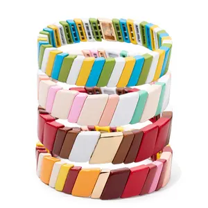 Bohème-Regenbogen-Emaille-Charmanzen-Armband, geometrisches Kreisperlen-Armband für Sommer Strand DIY geometrisches Fliesenarmband