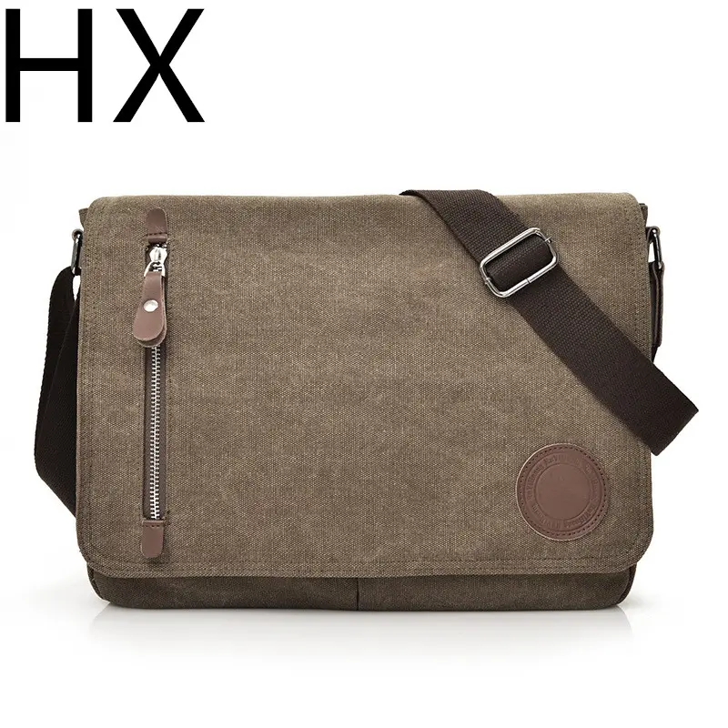 European And American Style Canvas Shoulder Bag Trendy Casual Wear-Resistant Large-Capacity Messenger Bag