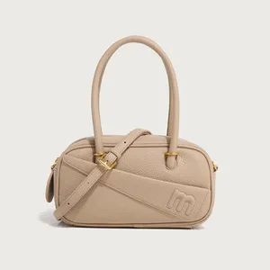 Wholesale plain simple shoulder leather fashion vintage women's cute knitted tote handbags set 6 for women 2020