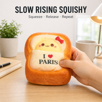 Jouet Squishy Pain de mie Paris à remontée lente, motif visage Kawaii et cœur, anti-stress, cadeau de bureau