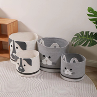 Panier tressé pliable 2025 au design animalier, écologique, couleur personnalisable, grand format, en corde de coton, pour rangement décoratif de chambre d'enfant
