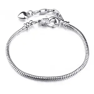 BAMOER 5 Style Silver Color LOVE Snake Chain Charm Bracelet Women Bangle 16CM-21CM Pulseras Lobster