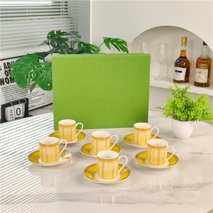 New Discounted European Luxury Eco-Friendly Yellow Bone China <b>Espresso</b> 6 <b>Cup</b> and Saucer As Business Gift - Product Image 2