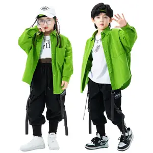 Grüne Baumwolle Leistungsbekleidung für Jugendliche Jungen Hip-Hop und Mädchen Jazztanz Kinder Straßentanzkleidung