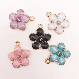 Hot Light Gold Pink Peach Blossom Flower Mixed color Pendant Bracelet Jewelry Finding Making jewelry DIY components