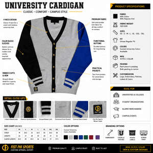High Quality Hamptoon <b>University</b> Varsity Embroidered Solid Long Sleeve V-neck 100% Cotton Cardigan Sweater - Product Image 2