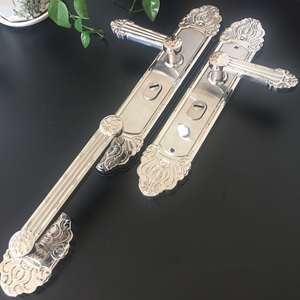 Poignée de porte européenne en laiton massif, antivol, moderne, argentée, ambidextre, grande poignée d'entrée pour villa, quincaillerie de qualité supérieure - Product Image 1