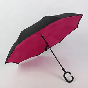wholesale custom advertising printed logo double layer rain or,shine Straight Hook C Handleshaped car sun shade Umbrellas/
