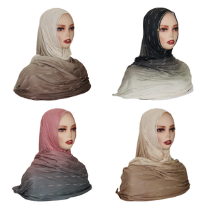 Transitiekleurige geprinte rechte gestreepte polyester jersey <span class=keywords><strong>hijab</strong></span> modieuze Midden-Oosterse sjaal rekbaar met strass steentjes - Product Image 1