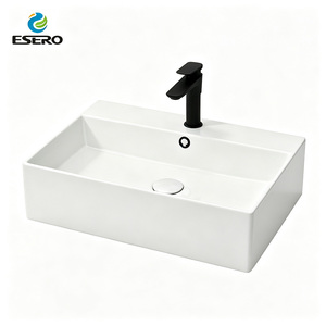 Vasque murale rectangulaire en céramique blanche, design moderne, logo personnalisé, pour projet de salle de bain - Product Image 1