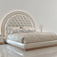 Lit contemporain King-Size avec tête de lit miroir diamantée et éclairée, mobilier de chambre moderne en bois massif personnalisé, style européen classique