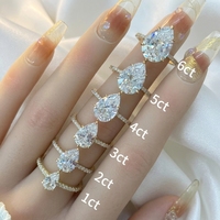 Cincin Wanita Moissanite GRA 6CT Potongan Pear Tetesan Air Perak S925 Dapat Lulus Tes, untuk Pernikahan dan Pertunangan