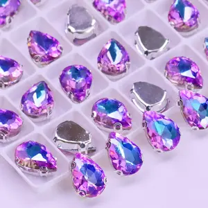 SZ 10*14mm Wholesale Pear Drop Gemstone Claw Setting Glass Rhinestones With Sew on Stone Clothing DIY Jewelry Accessories